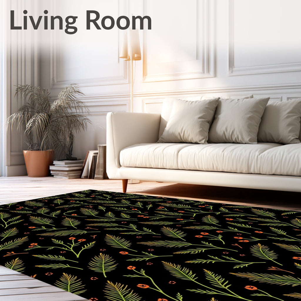 Dark Botanical Garden Leafy Branches Rug