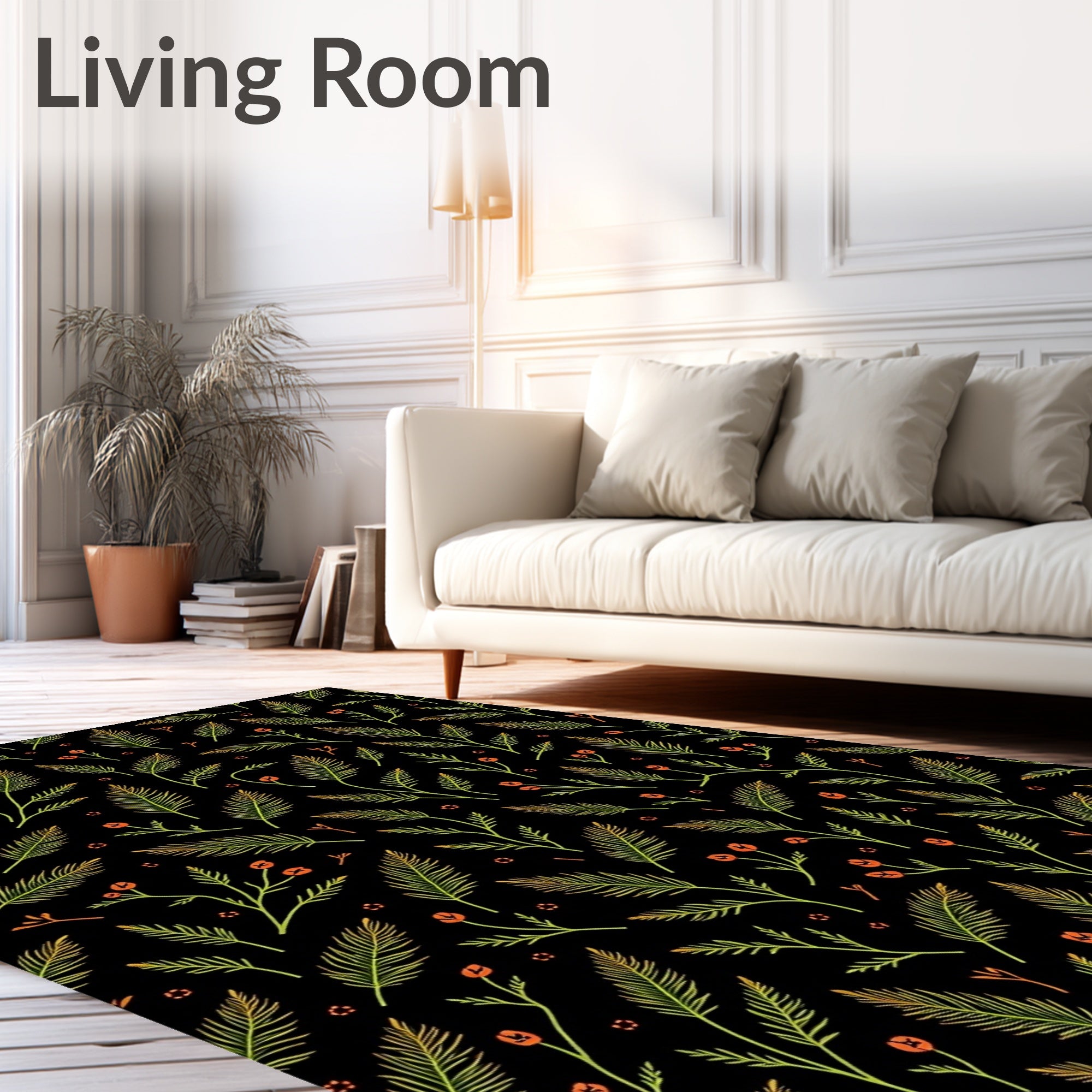 Dark Botanical Garden Leafy Branches Rug