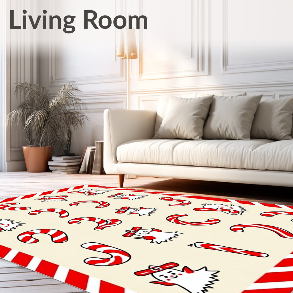 Whimsical Candy Cane Ghosts Holiday Rug