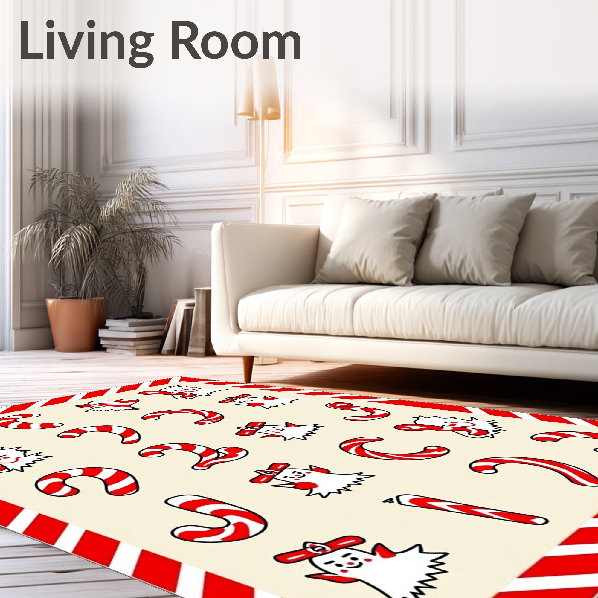 Whimsical Candy Cane Ghosts Holiday Rug