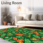 Whimsical Red Figures Green Foliage Star Rug