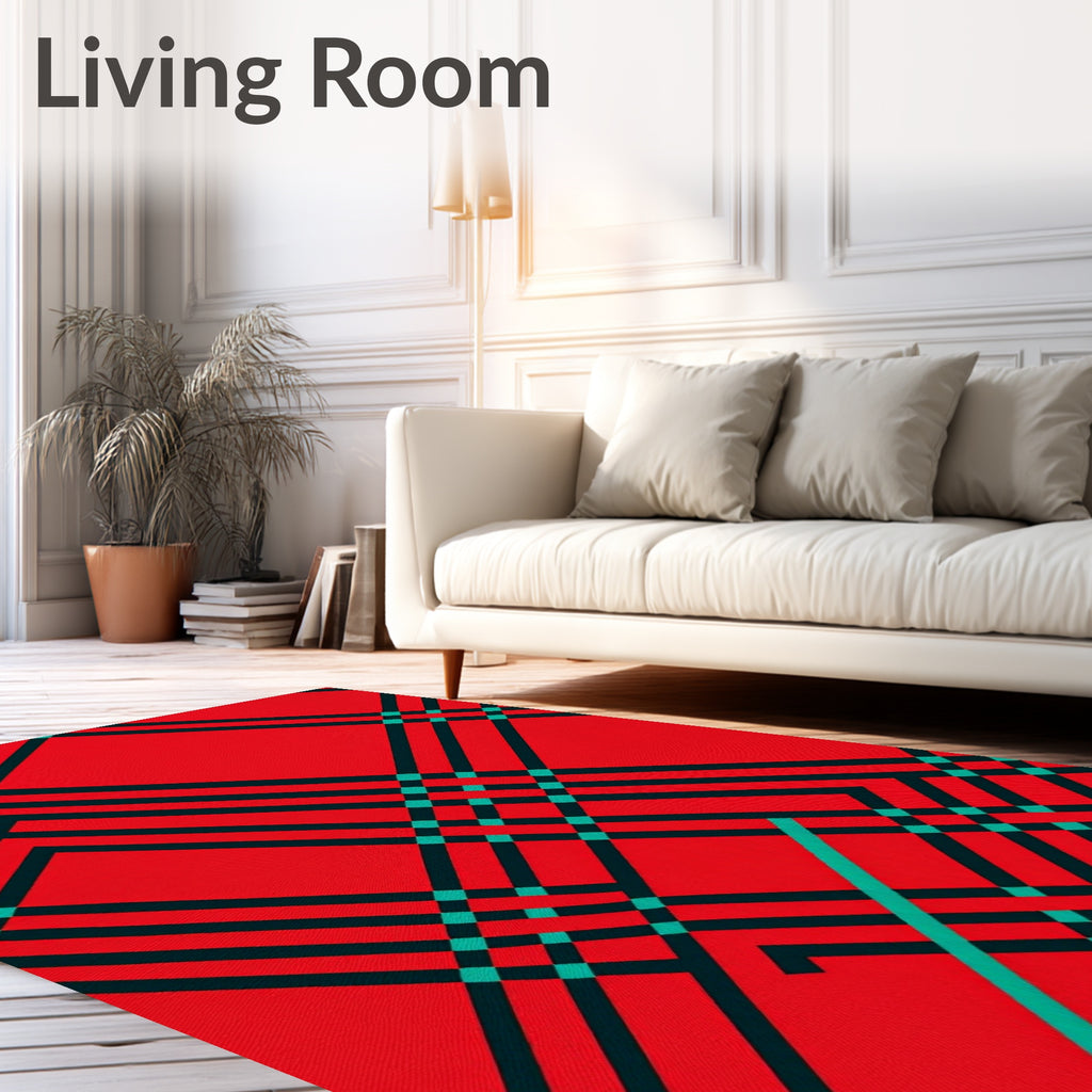 Crimson Teal Plaid Lines Rug