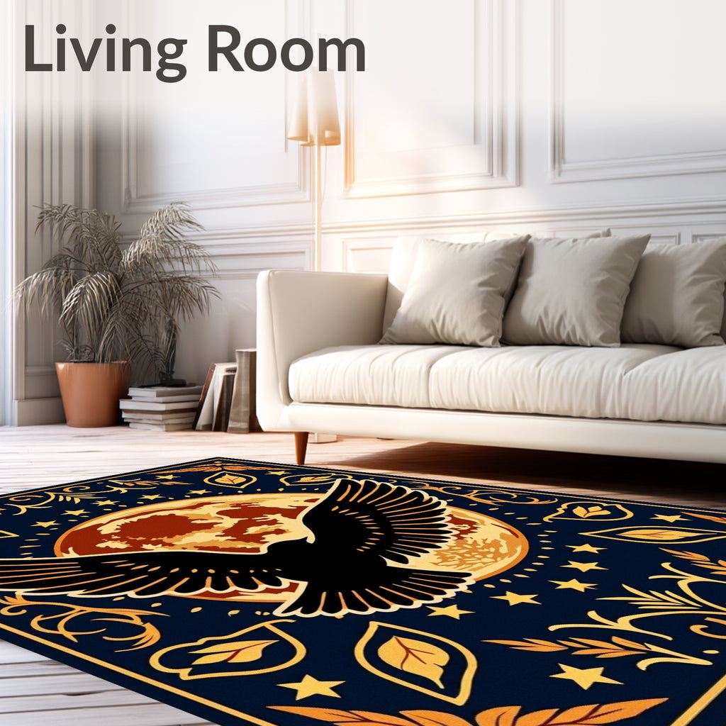 Dark Blue Celestial Eagle Moon Rug