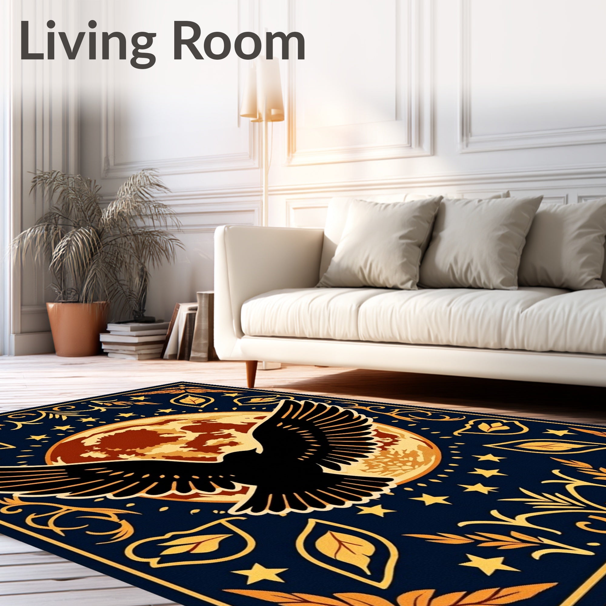 Dark Blue Celestial Eagle Moon Rug