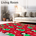Christmas Elves Candy Cane Snowflakes Red Background Rug