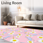 Whimsical Daisy Floral Swirls Pink Rug
