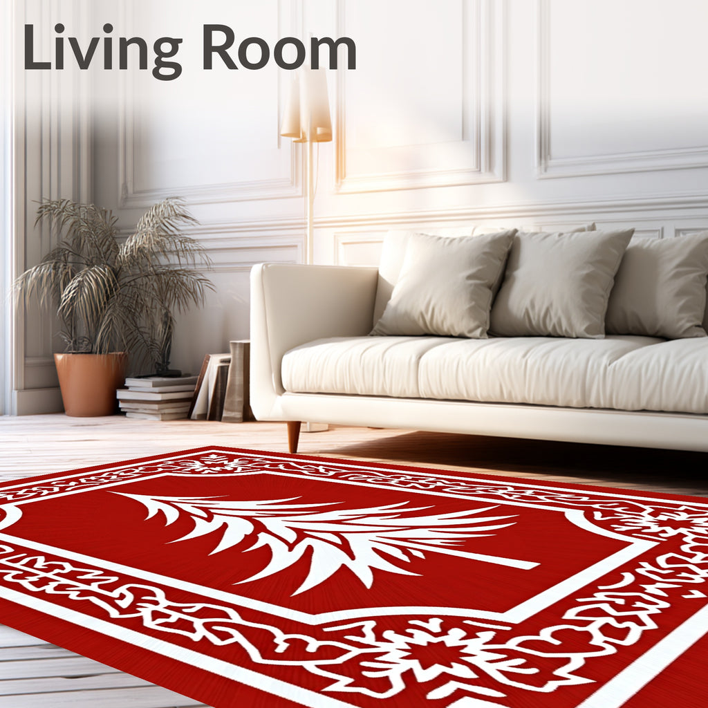 Festive Red White Christmas Tree Border Rug