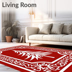 Festive Red White Christmas Tree Border Rug