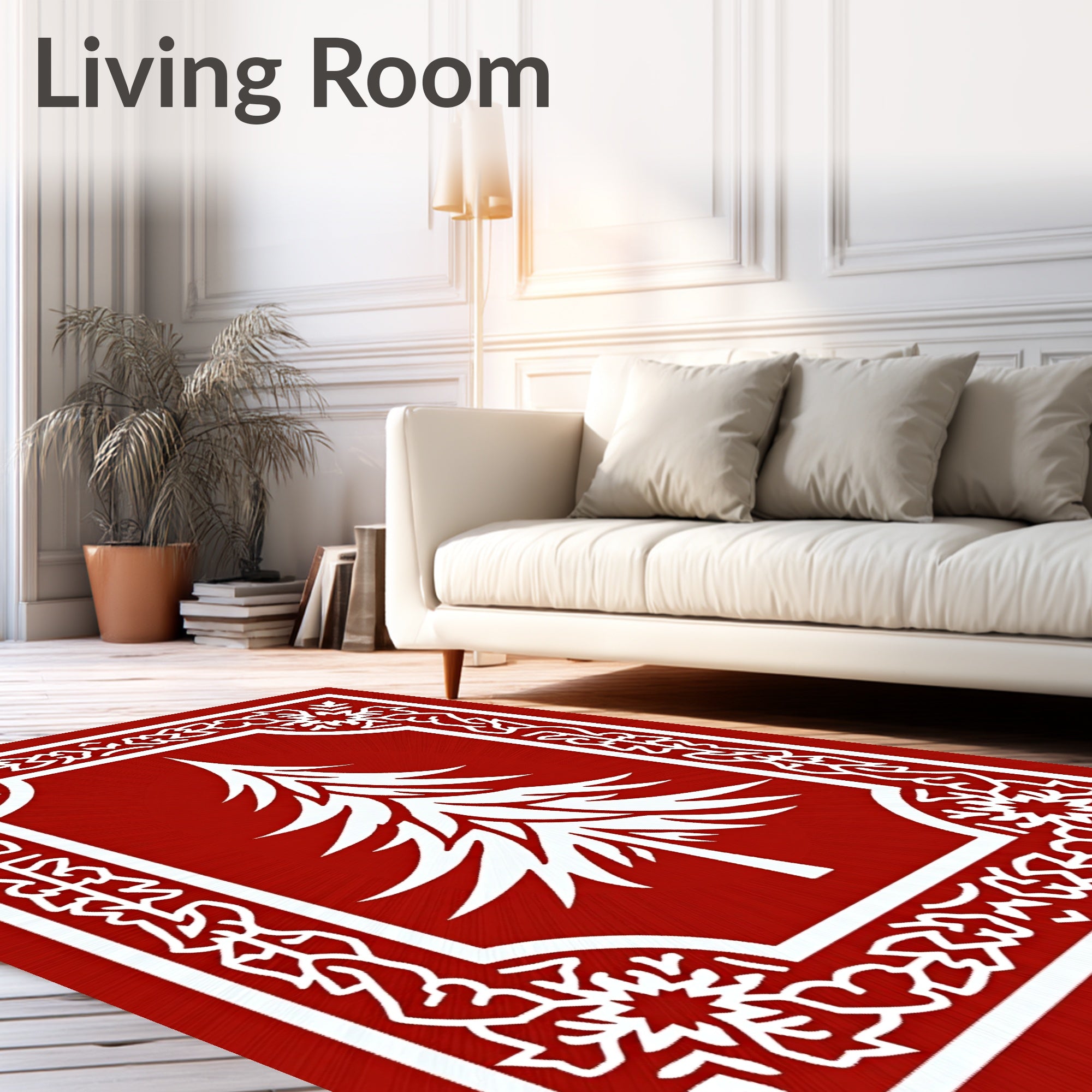 Festive Red White Christmas Tree Border Rug