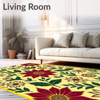Burgundy Floral Garden Yellow Background Rug