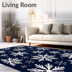 White Snowflakes on Navy Background Rug