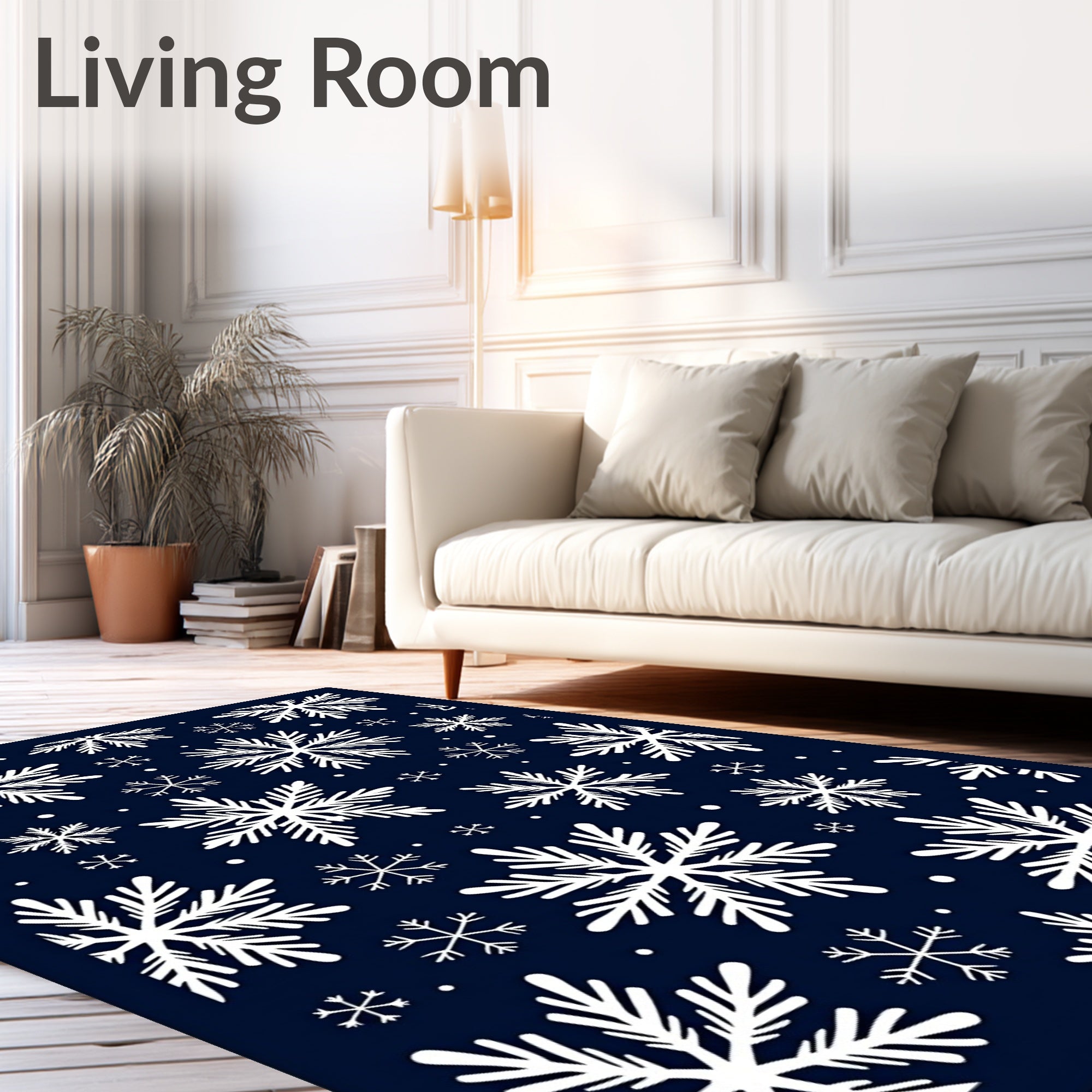 White Snowflakes on Navy Background Rug