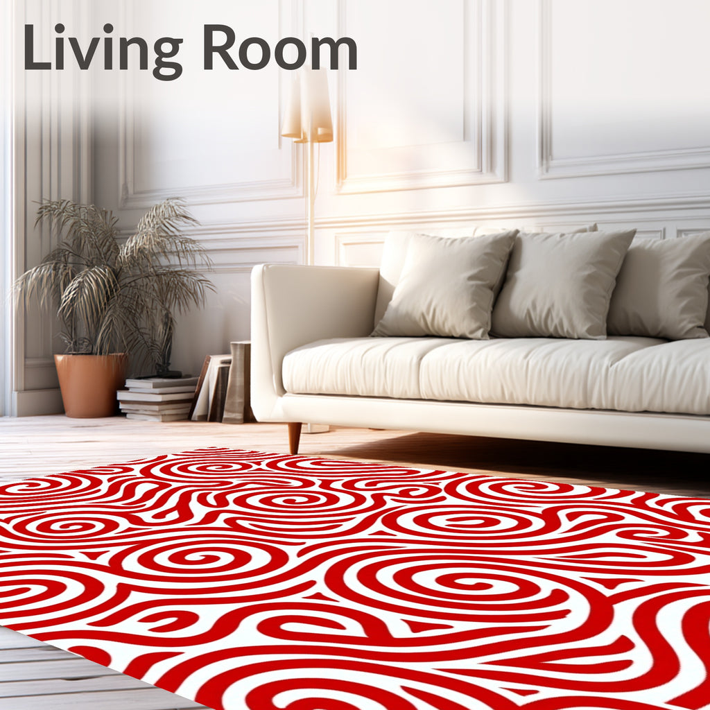 Crimson Swirl Abstract Line Rug