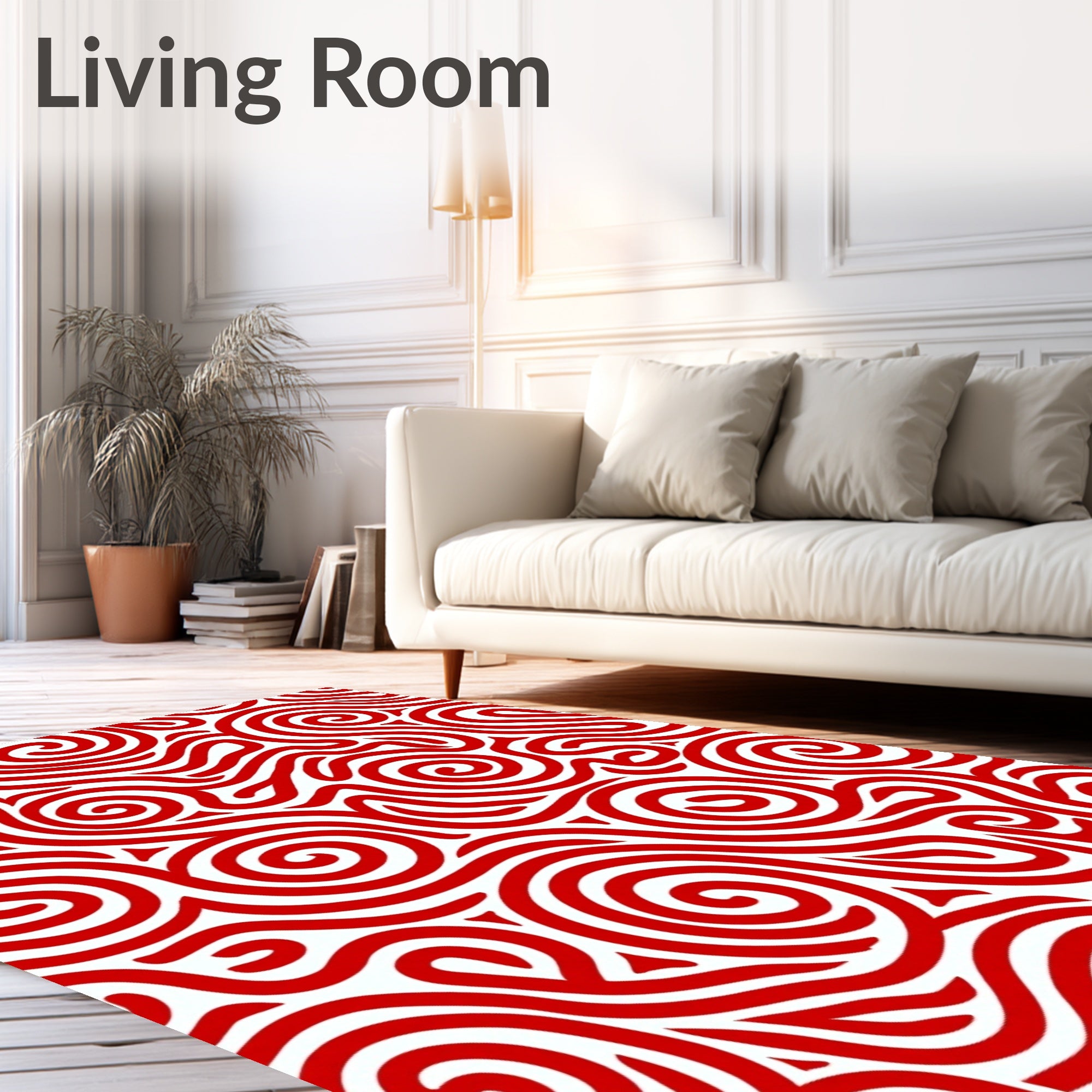 Crimson Swirl Abstract Line Rug