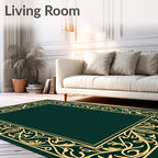Elegant Golden Vine Border Emerald Rug