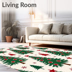 Vintage Green Christmas Trees Red Stars Rug