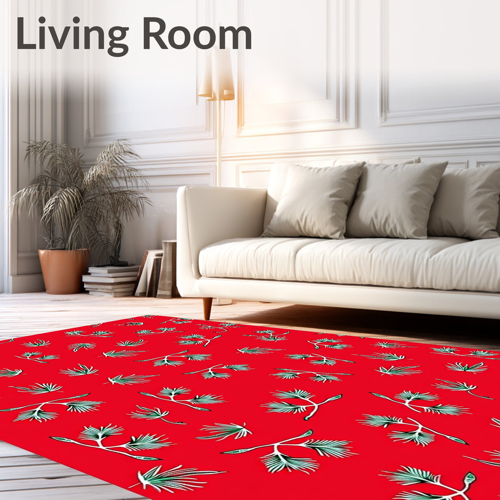 Red Pine Branch Whimsical Collage Rug