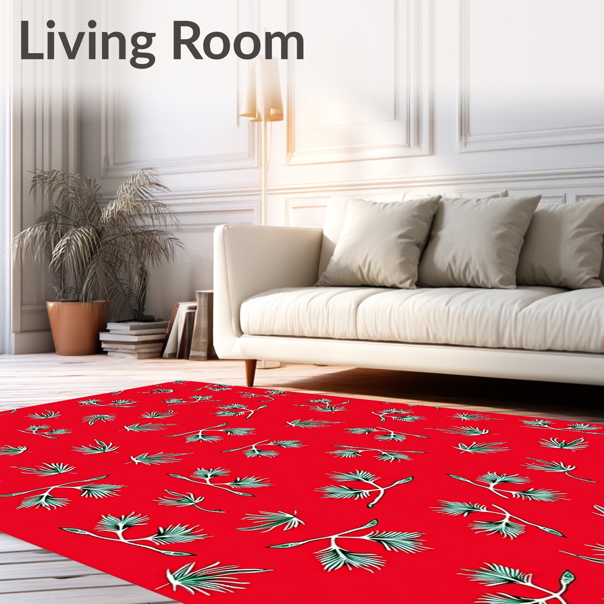 Red Pine Branch Whimsical Collage Rug