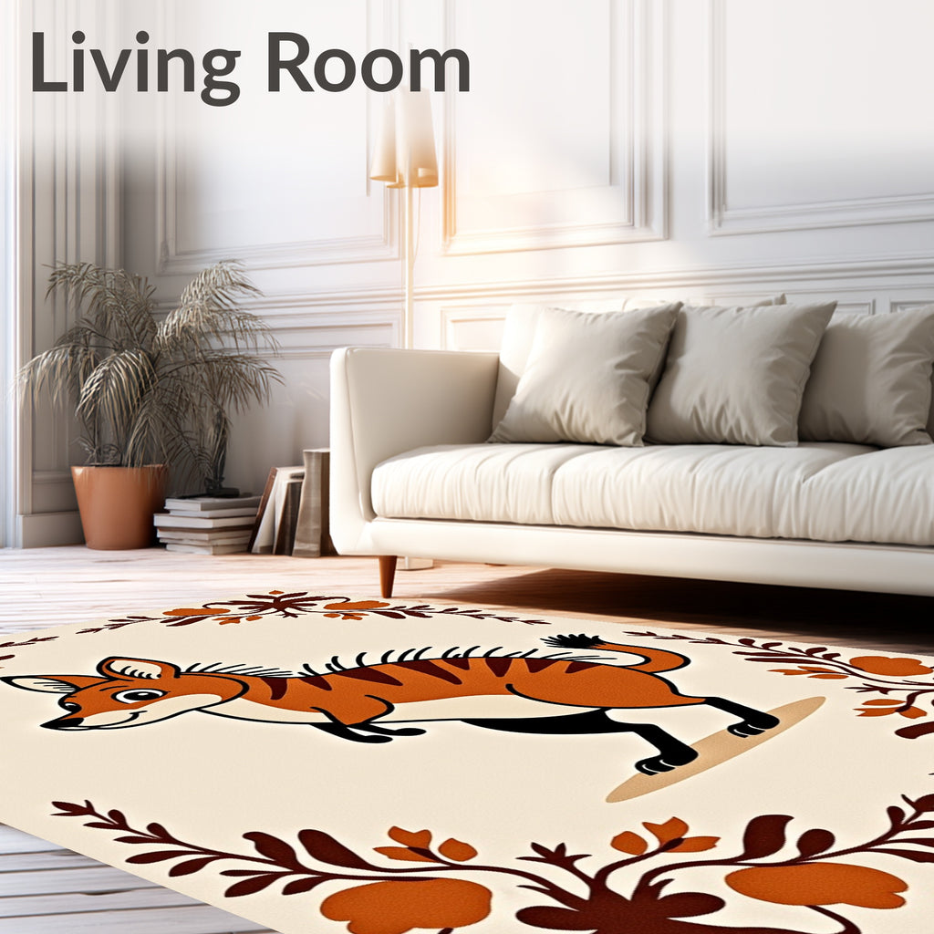 Whimsical Orange Striped Animal Garland Rug