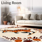 Whimsical Orange Striped Animal Garland Rug