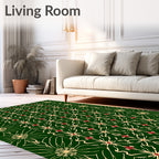Emerald Green Gold Red Starburst Motif Rug