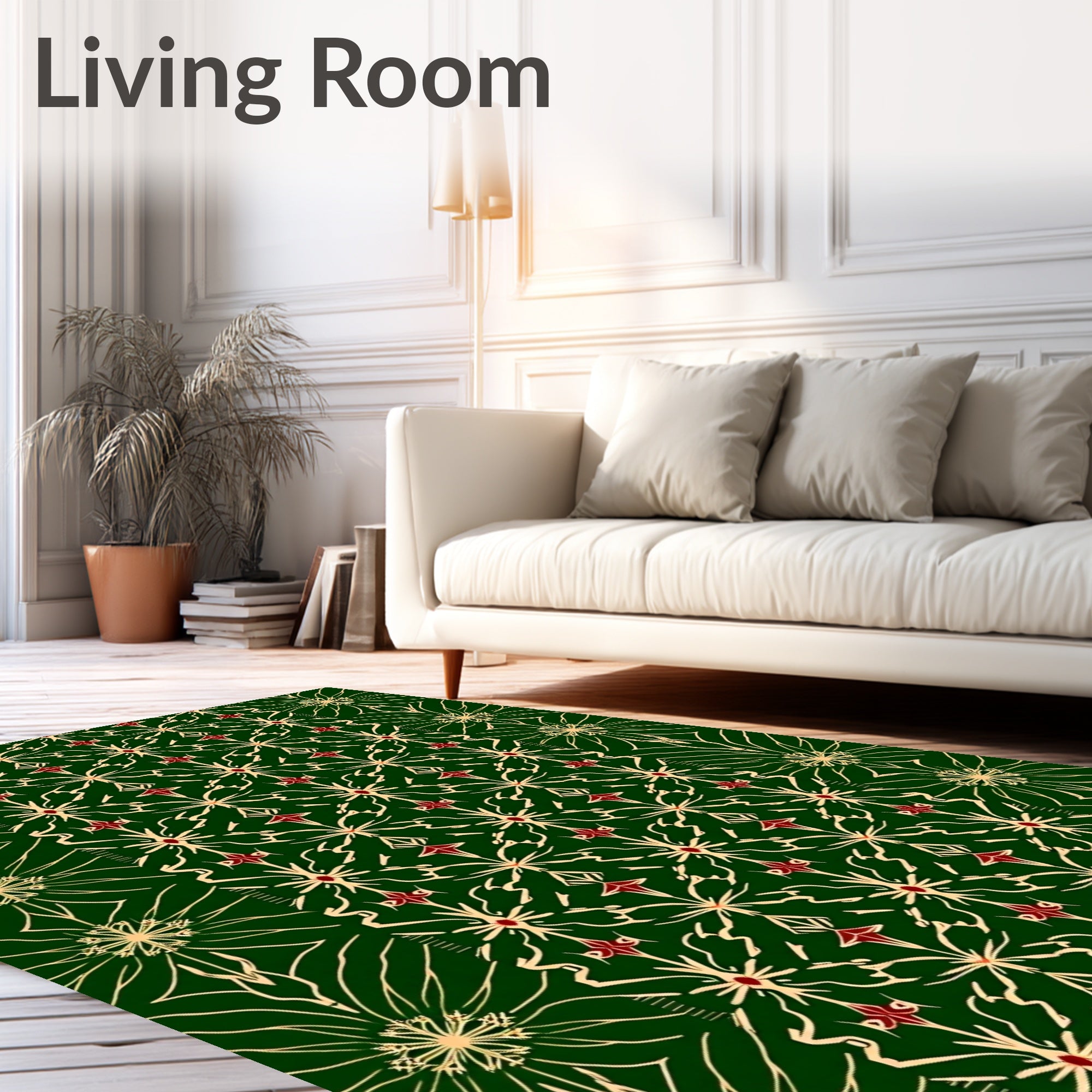 Emerald Green Gold Red Starburst Motif Rug