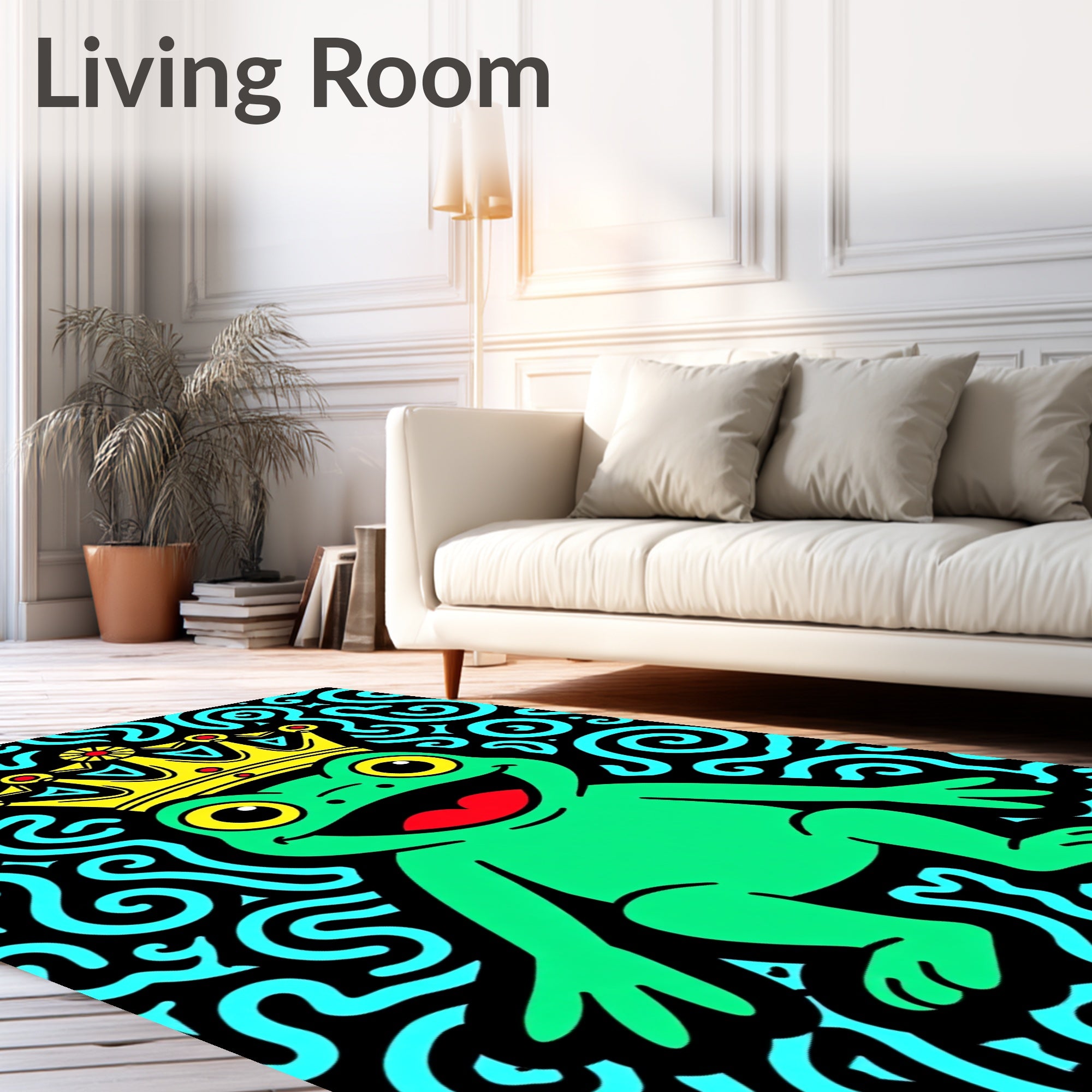 Regal Frog Amidst Swirling Sea Rug