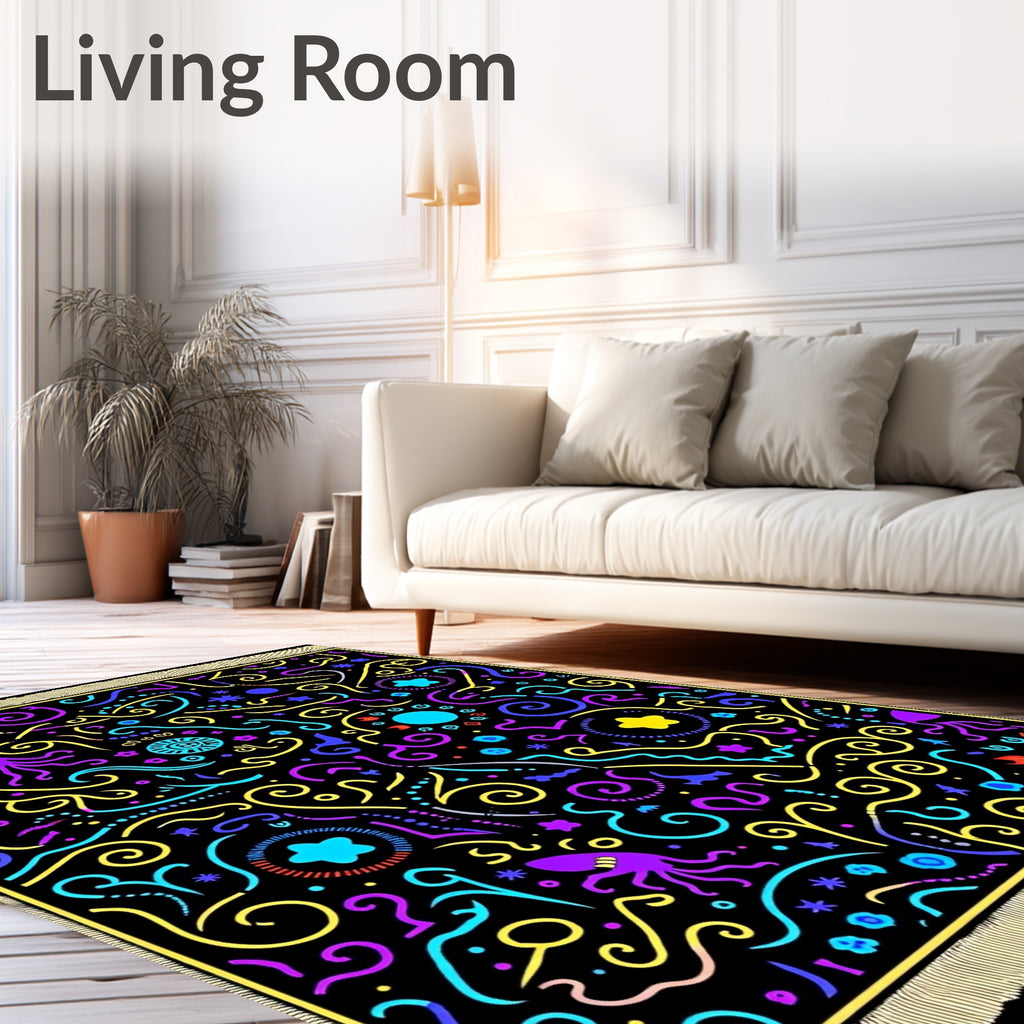 Vibrant Neon Octopus Swirls Garden Rug