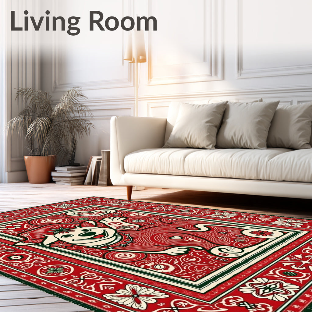 Whimsical Red Dog Heart Border Rug