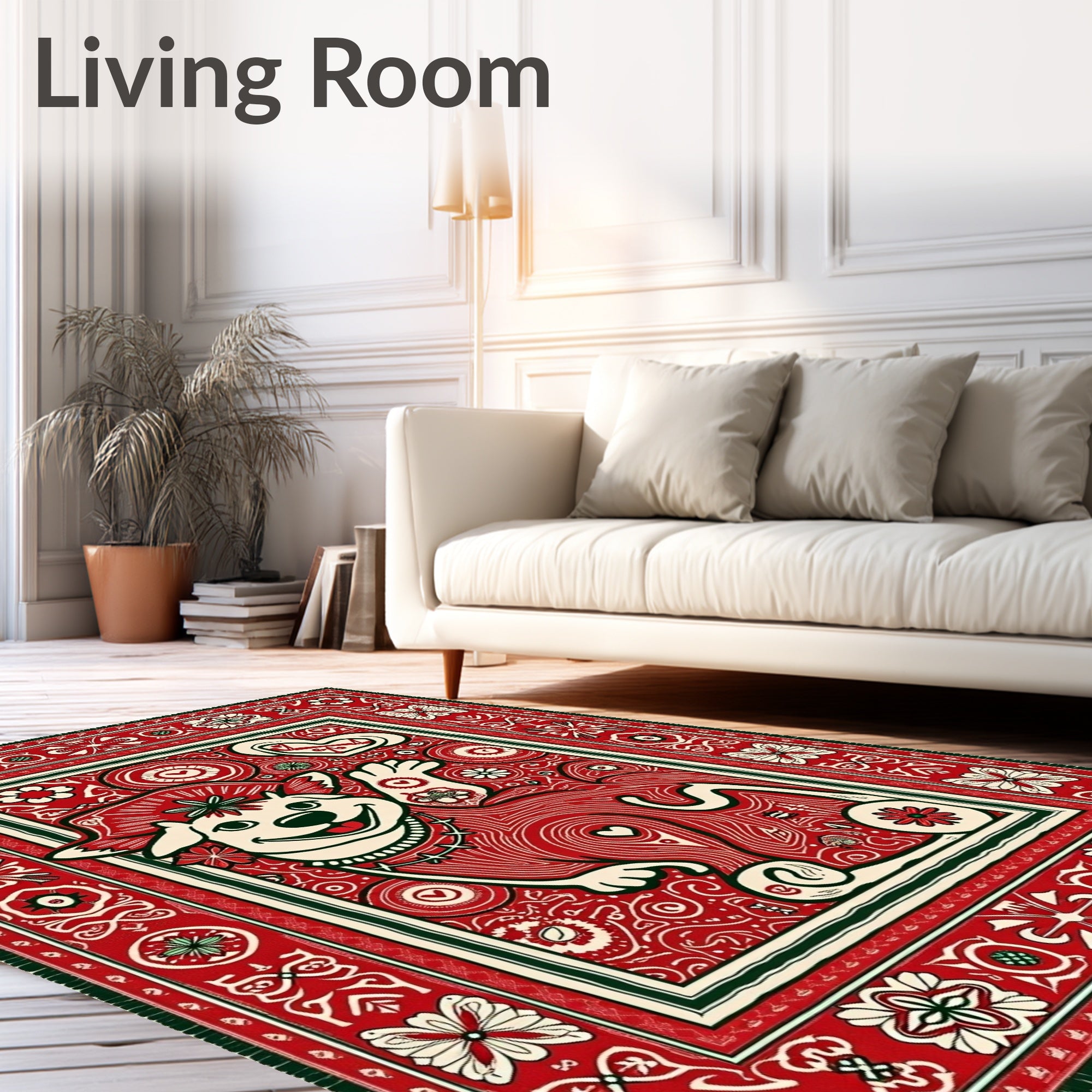 Whimsical Red Dog Heart Border Rug