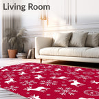 Festive Red White Reindeer Snowflake Rug