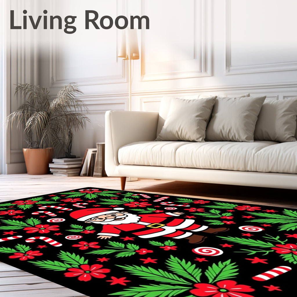 Jolly Santa Red Green Candy Cane Medley Rug