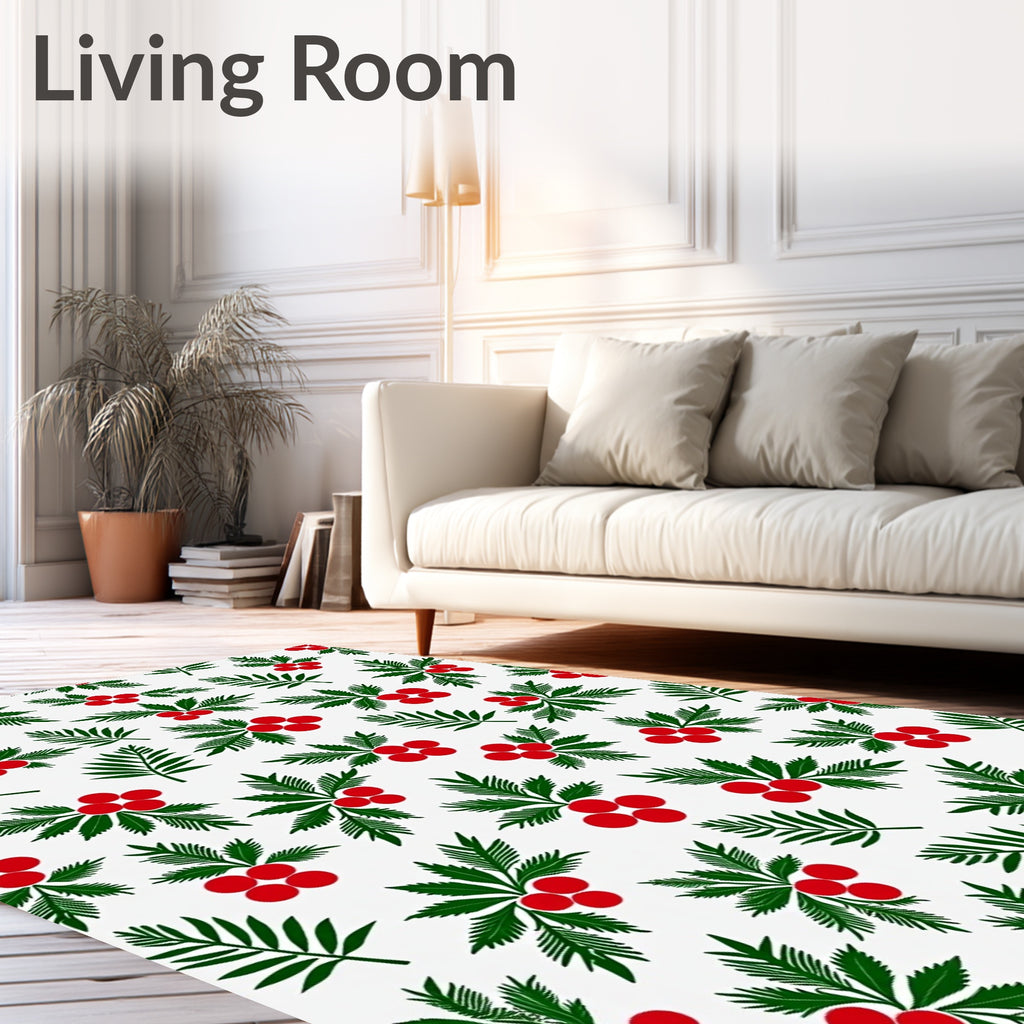 Festive Red Berry Green Leaf Scatter Rug