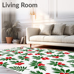 Festive Red Berry Green Leaf Scatter Rug