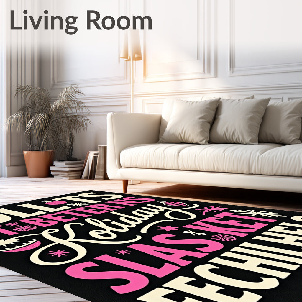 Cream Pink Holiday Ornament Snowflakes Rug