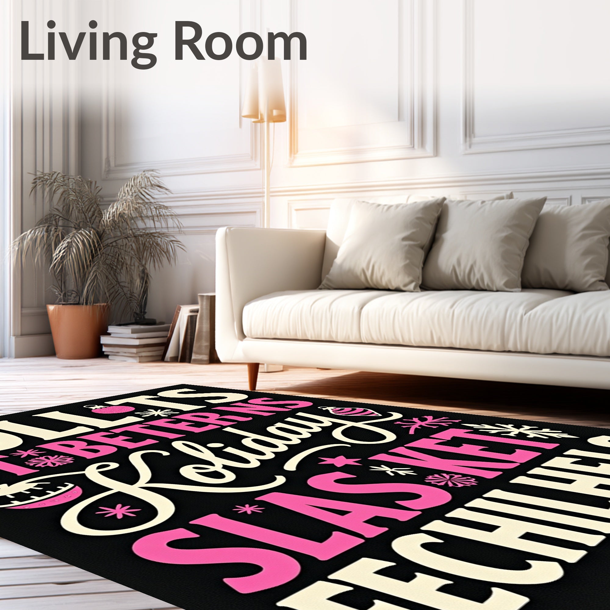 Cream Pink Holiday Ornament Snowflakes Rug