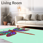 Vibrant Blue Dragonfly Emerald Orange Rug