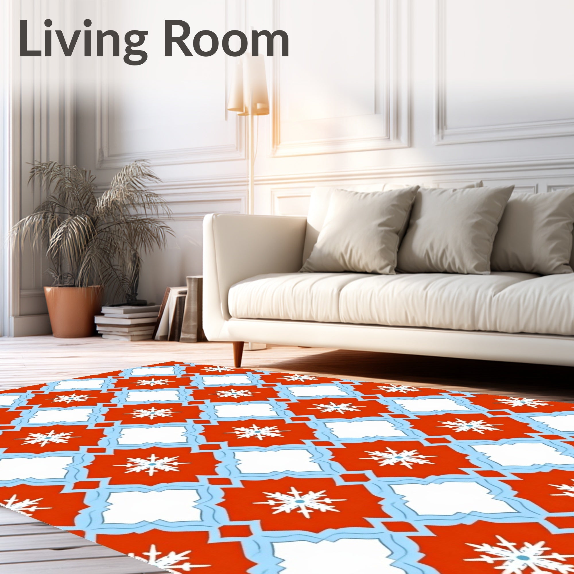 Red Blue White Snowflake Lattice Rug