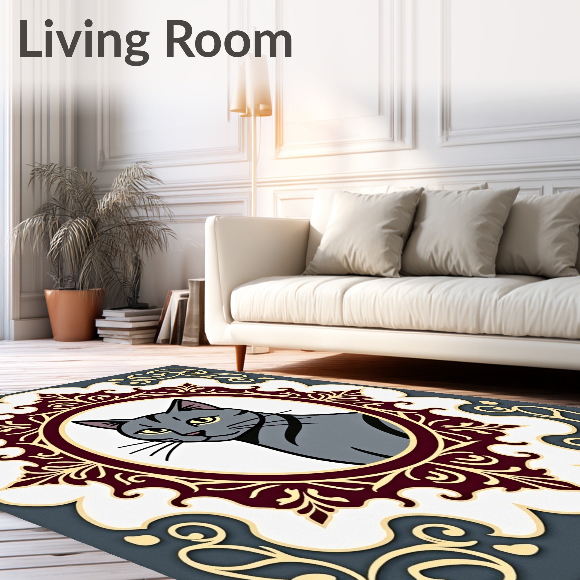 Gray Cat Escutcheon Medallion Rug