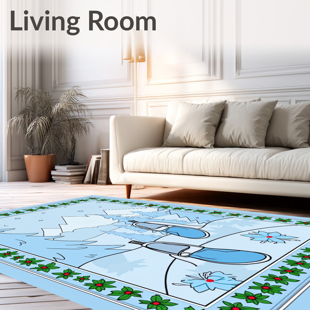 Winter Blue Moccasins Snowflake Mountains Snowflakes Rug