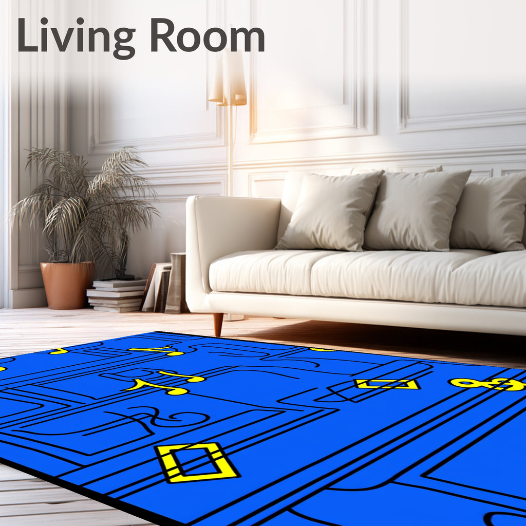 Blue Yellow Musical Notes Graphic Rug