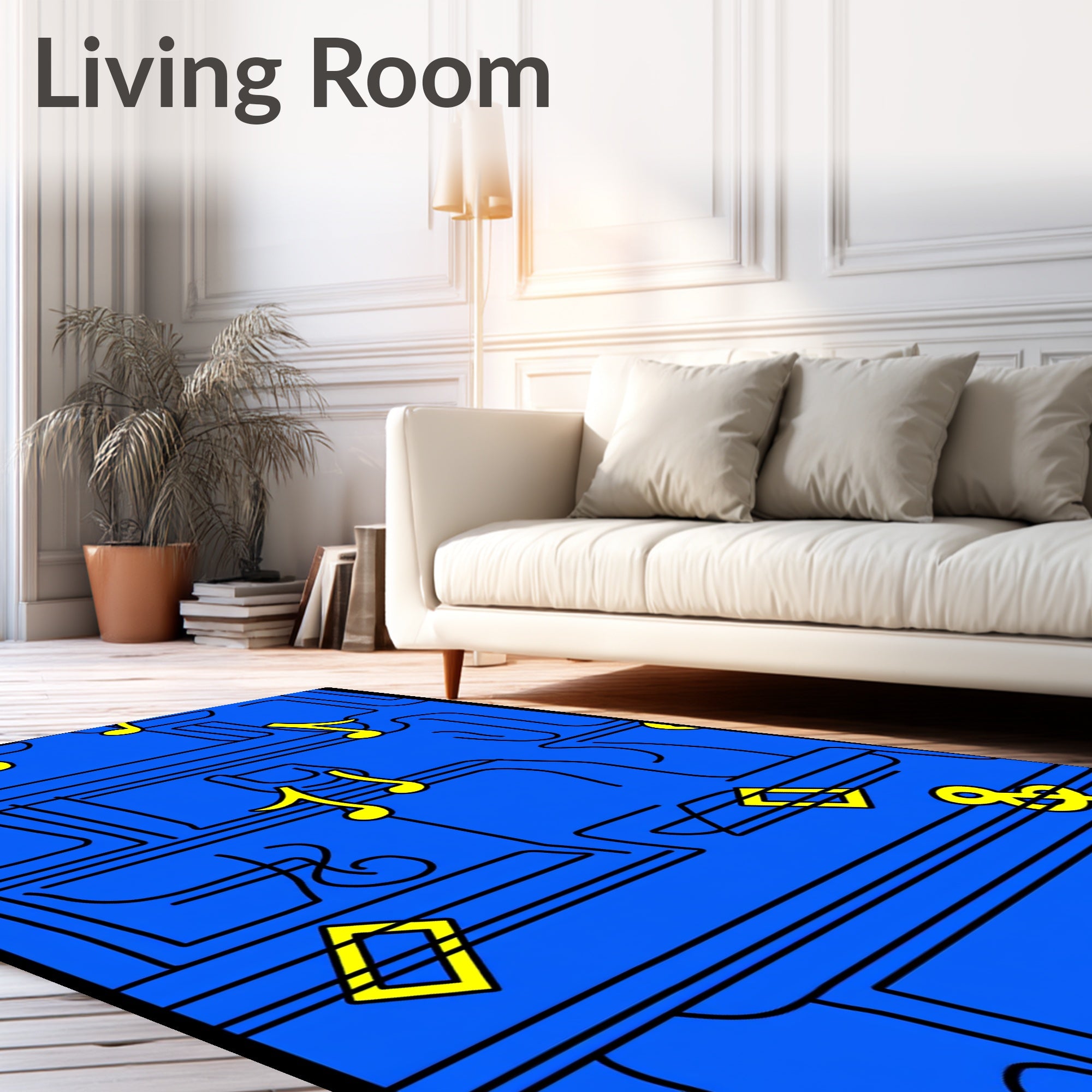 Blue Yellow Musical Notes Graphic Rug