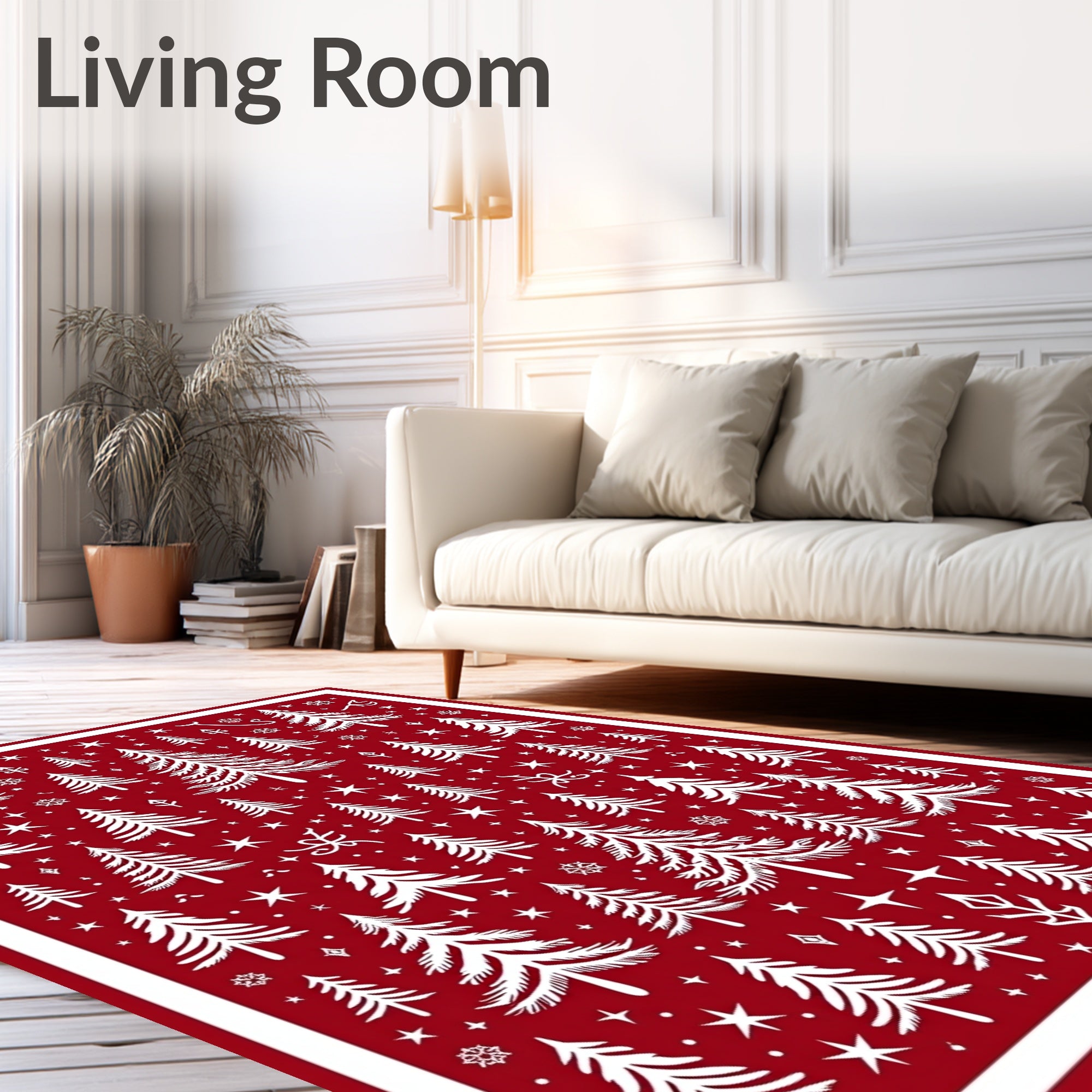 Crimson Forest Snowflake Christmas Trees Rug