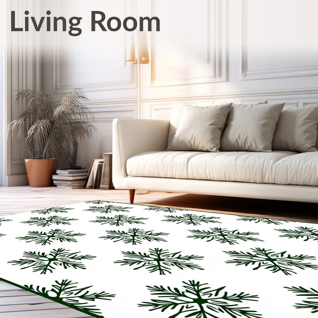 Dark Green Snowflake Winterscape Repeat Rug