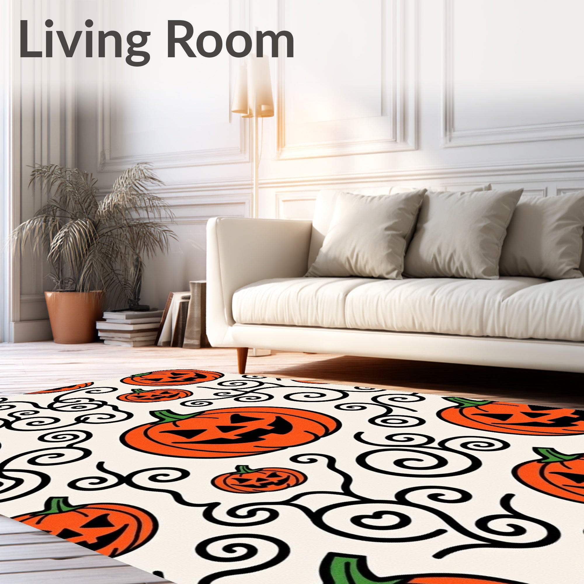 Spooky Orange Jack Lantern Swirls Rug