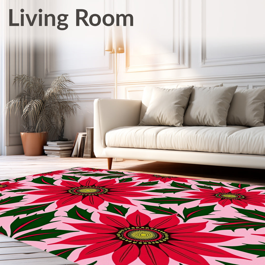 Crimson Poinsettia Pink Floral Rug
