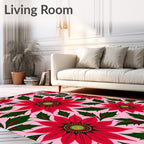 Crimson Poinsettia Pink Floral Rug