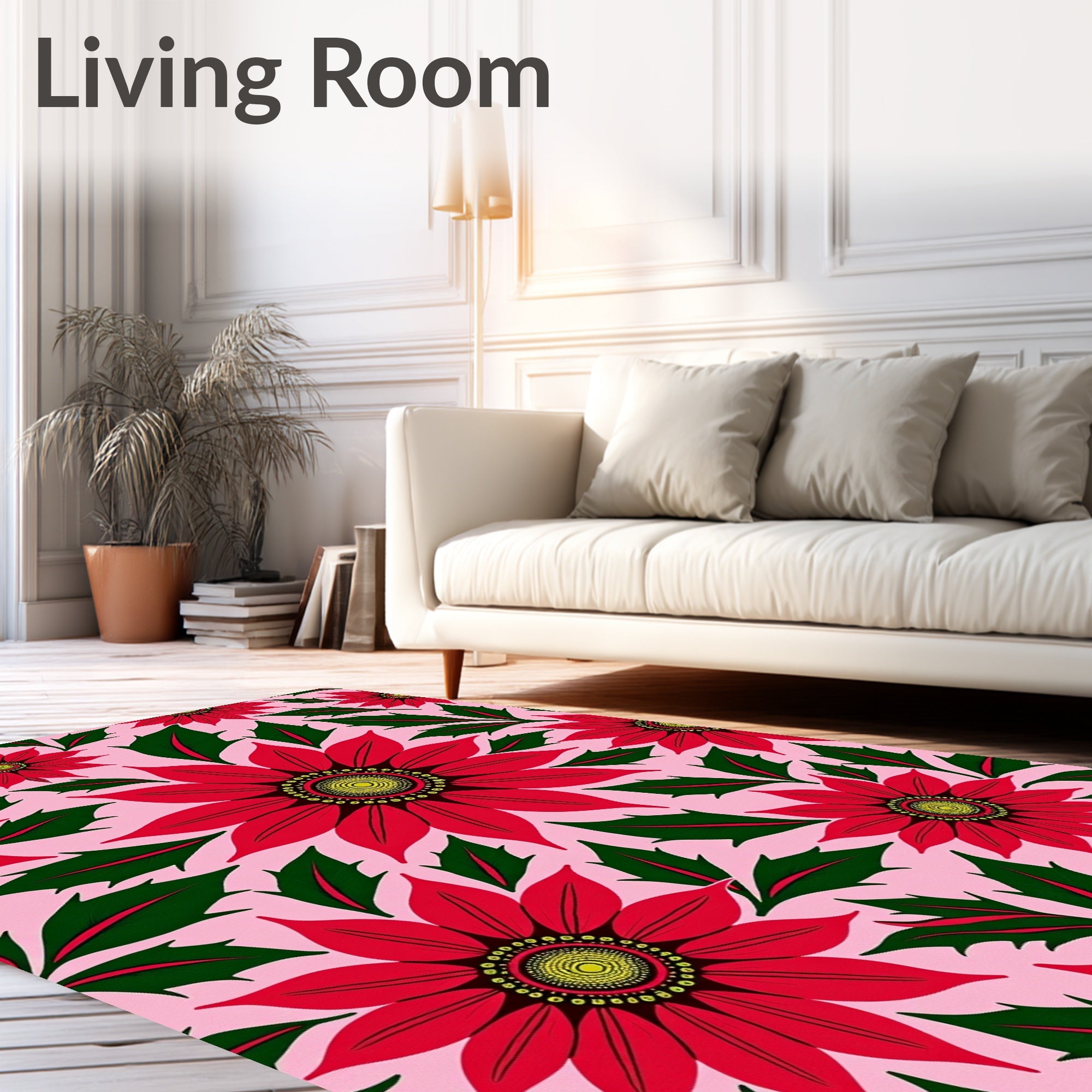 Crimson Poinsettia Pink Floral Rug