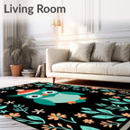 Whimsical Teal Owl With Orange Hat Botanicals Rug