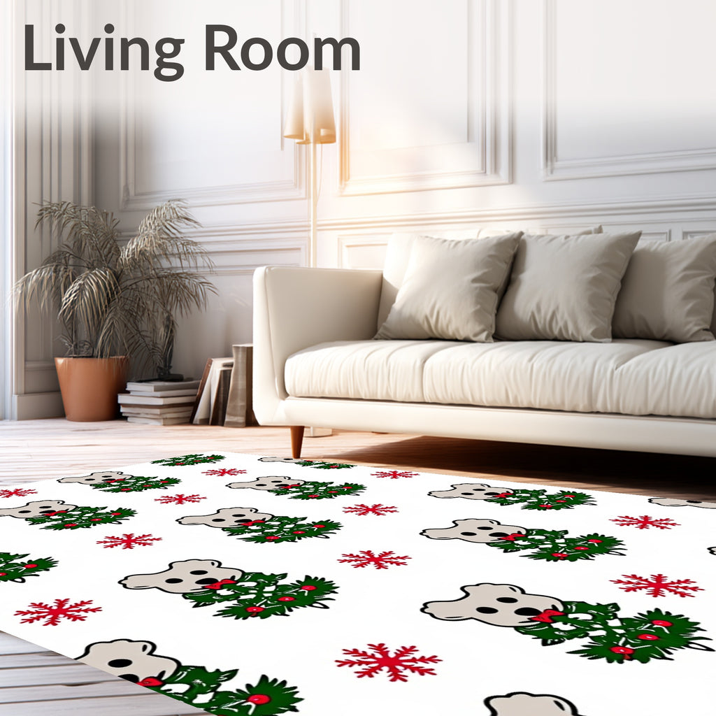 Christmas Dog White Red Snowflakes Rug